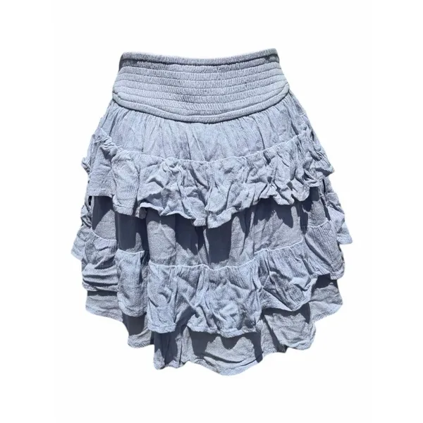 Hollister Tiered Ruffle Mini Skirt Blue Gray Medium Smocked Waist Boho Coquette - Image 5