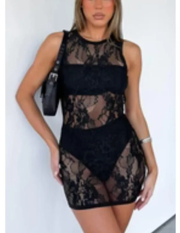 White Fox Boutique - Uncut Moments Sleeveless Lace Mini Dress in Black - Image 4