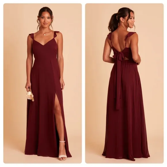 Birdy Grey Doris Chiffon Ruffle Sleeveless Bridesmaid Dress in Cabernet Sz S NEW - Image 2