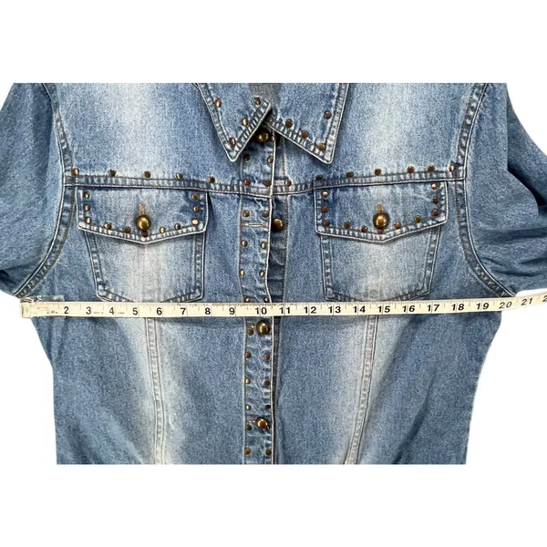 Don't Mess With Texas Jean‎ Jacket Womens XL Blue Denim Studded Western Cowgirl - Image 5