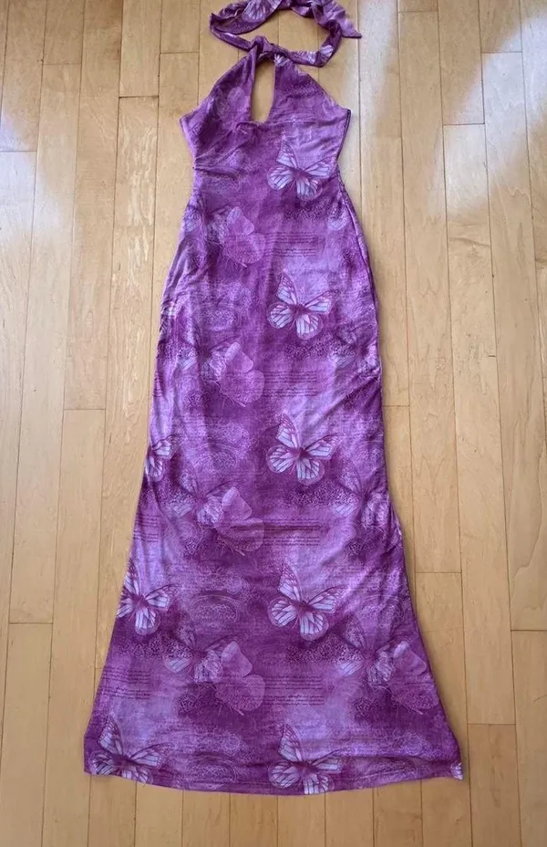 Princess Polly nathaleia purple butterfly backless halter dress - Image 2