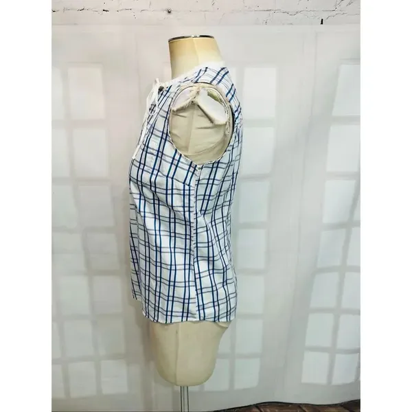 Brooks Brothers Red Fleece Blue White Plaid Sleeveless Tie Neck Blouse Top Sz 2 - Image 6