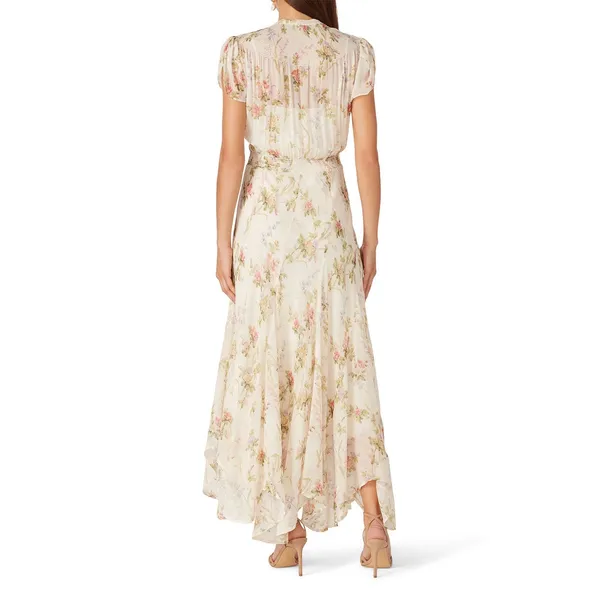 Polo Ralph Lauren Ivory Garden Floral Print Tie Neck Chiffon Maxi Dress Size XS - Image 2