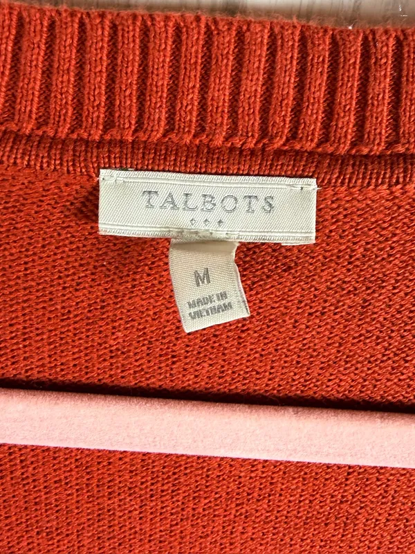 TALBOTS Burnt Orange 100% Cotton Open-Front Pocket Sweater Cardigan, Medium - Image 10
