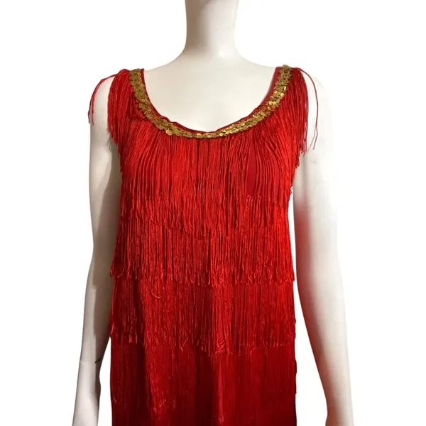 Flapper 1920s Style Red Tiered Fringe Costume Dress - Image 2
