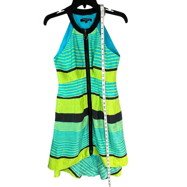 Nanette Lepore Bogatell Dress 2 Green Blue Linen Blend Stripe Feminine Chic ASO‎ - Image 11