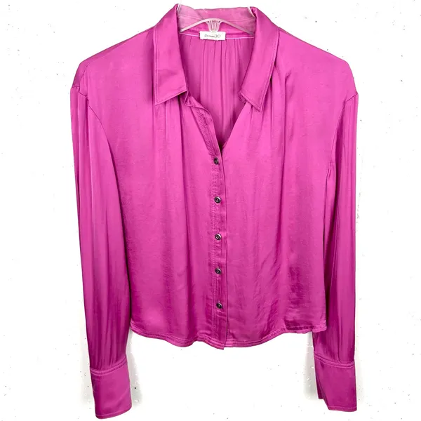 Anthropologie Pilcro Button Down Blouse Long Sleeve Silky Viscose Pink Small - Image 6