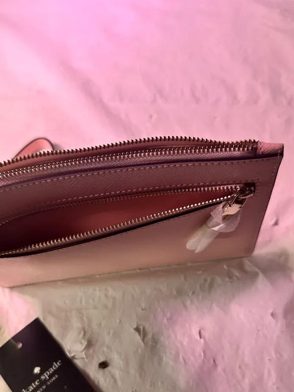 kate spade Pink Saffiano Wristlet Pouch with Gold Logo - Image 6