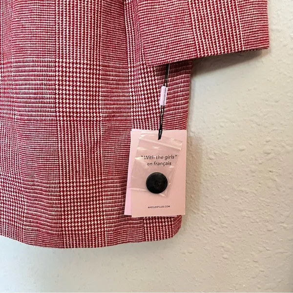 Anthropologie Avec Les Filles Red Houndstooth Plaid Longline Blazer NEW Size XL - Image 7