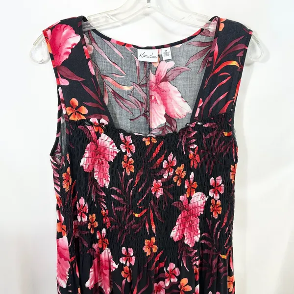Kim Rogers Plus Size 1X Maxi Dress Black Pink‎ Tropical Coastal Beachy Fairy 484 - Image 3