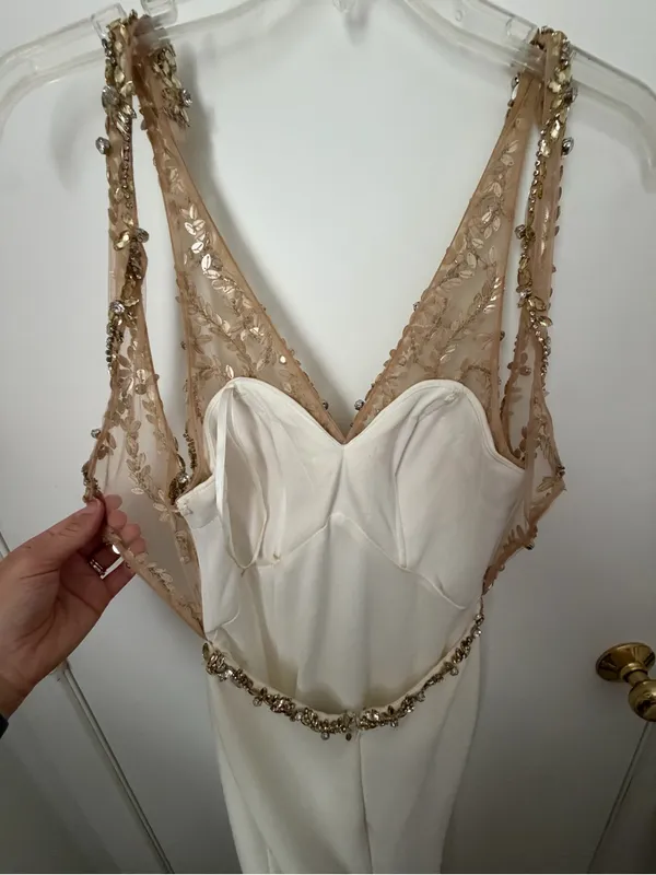 Faviana Ivory Gown with Gold Beaded Bodice - Image 6