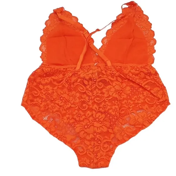 FREE PEOPLE X HAH Lace Bodysuit Sz S Burn Orange Feminine Party Resort Boho NWT - Image 9