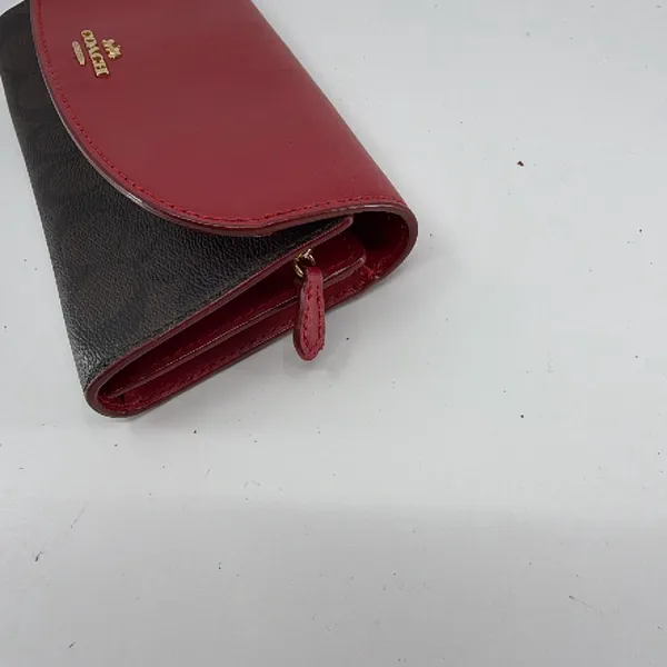 Coach Signature Flap Brown Burgundy Coated Canvas Leather Wa - Image 8