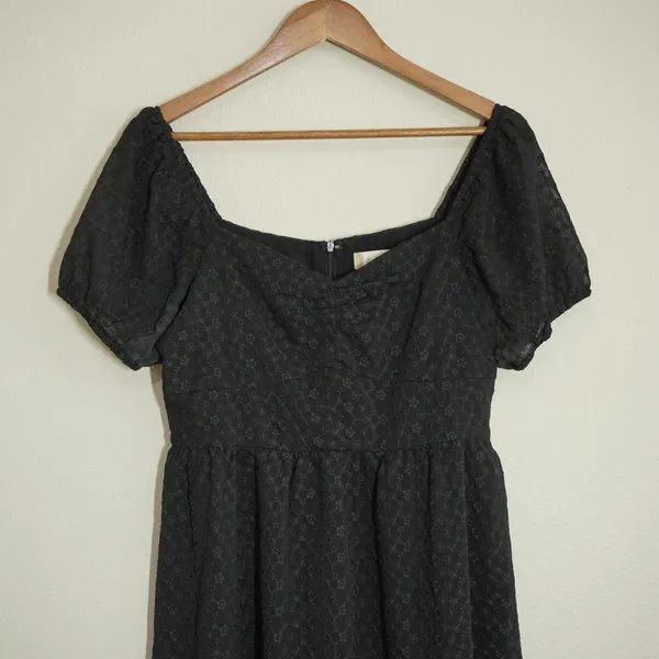 Altar'd State Black Mini Dress Floral Eyelet Puff Sleeve Size Large Party Girly - Image 2