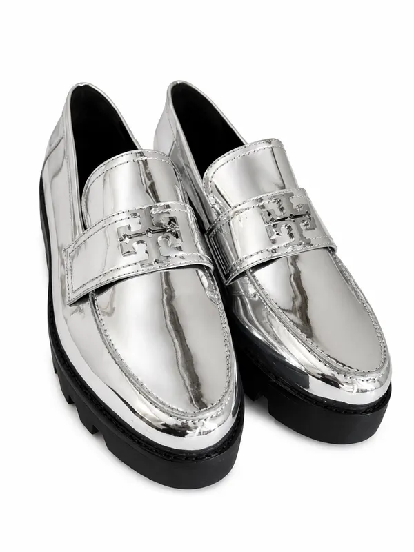 Tory Burch Mirror Metallic Silver Leather Lug Sole Loafers shoes 6 - Image 2