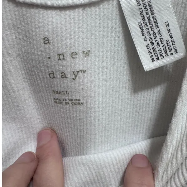 A New Day Women’s Ribbed V-Neck Long Sleeve Top White Size Small - Image 2