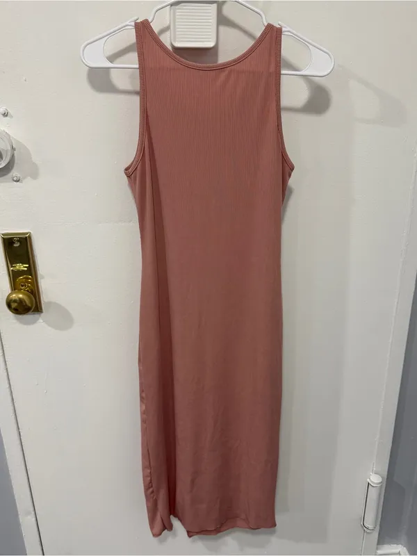 Unbranded Pink Ribbed Tight Midi Dress Size M - Image 2