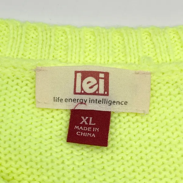 LEI Neon Yellow Sweater XL French Bulldog Dog Graphic Knit Dopamine Kitsch Twee - Image 7
