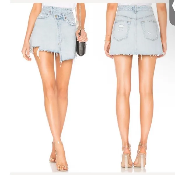 AGOLDE Criss Cross Distressed Denim Mini Skirt Light Wash 27 - Image 2