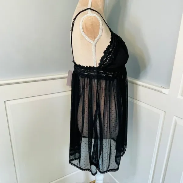 Savage X Fenty NWT Black Lace Trim Sheer Babydoll Nightie 1X New - Image 5