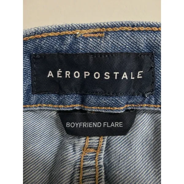 Aeropostale Boyfriend Flare Jeans Light Wash Raw Hem High Rise Size 4 Regular - Image 4
