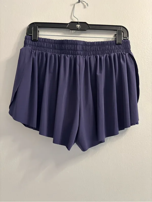 LEFTEAR Womens Large Flowy Spandex Stretch Dance Yoga Athletic Blue Shorts - Image 3