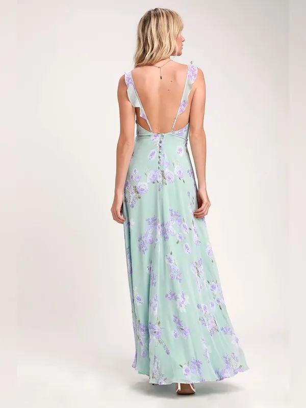 Lulus Meteoric Rise Sage Green Floral Print Maxi Dress Small - Image 3