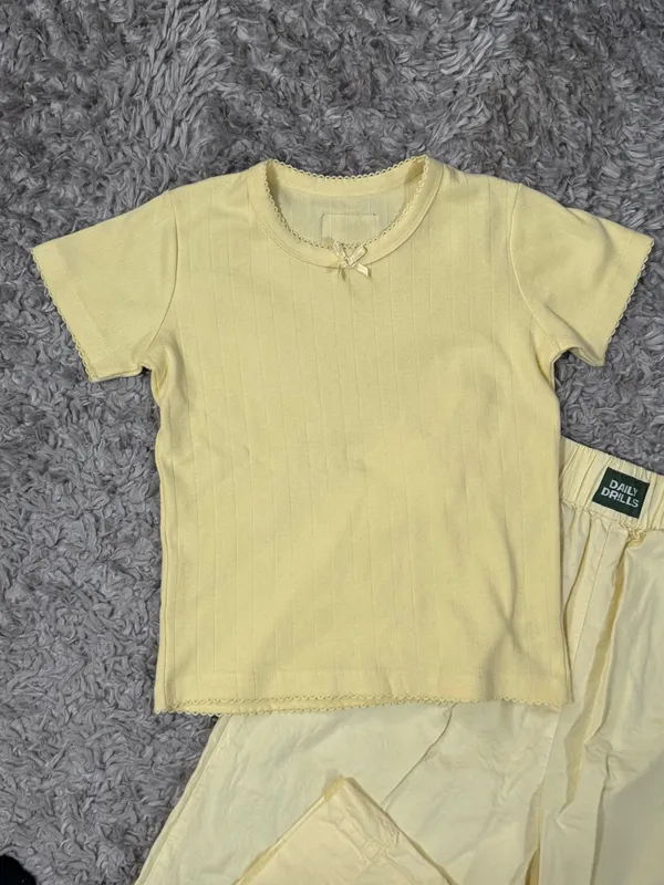 Daily Drills Set Pointelle Baby Tee Poplin Pants XS/S Lemonade New - Image 3