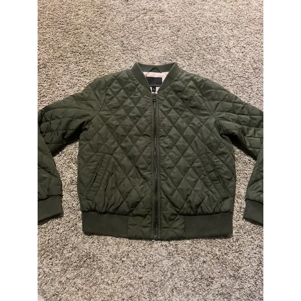 Banana Republic‎ Womens Olive Green Quilted Bomber Jacket Small Full Zip - Image 2