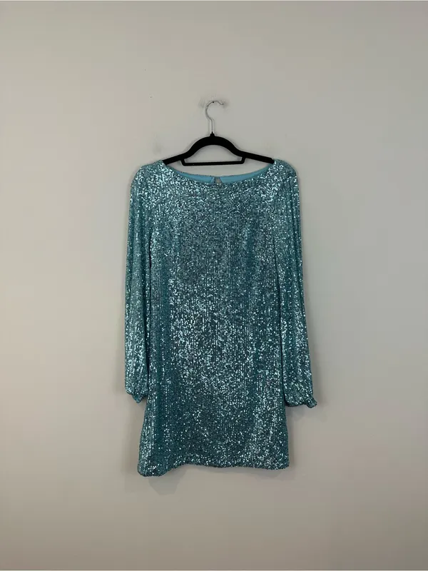 Alexia Admor Turquoise Blue Sequin Long Sleeve Mini Dress Size XS - Image 2