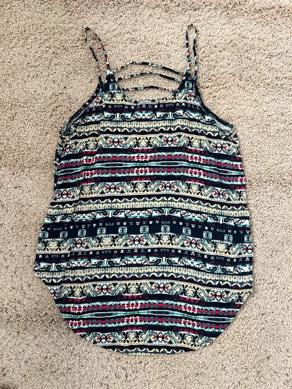 Lightweight women's tank top with a colorful tribal stripe pattern - Image 3
