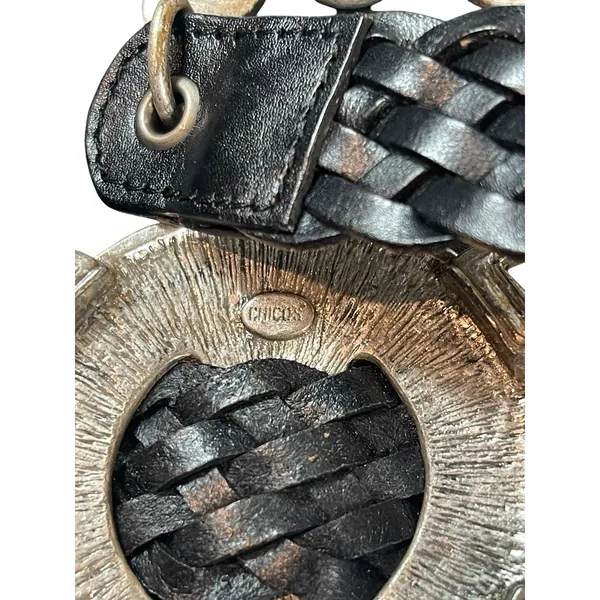Y2K Chicos Black Braided Leather Chain Belt Enamel Concho Medallion Boho Western - Image 5