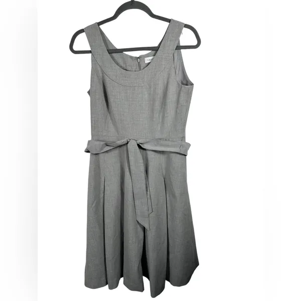 Calvin Klein Gray Fit & Flare Dress Size‎ 6 Sleeveless Belted A-Line Career - Image 2