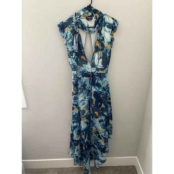 Bebe Floral Open-Back High-Low Midi Dress Blue Multi Women's Size XXS - Image 2
