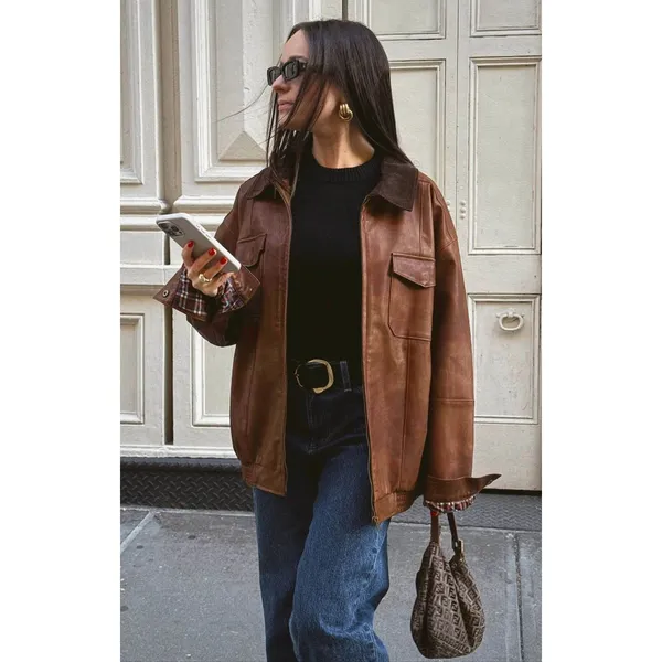 Show Me Your Mumu Maverick Bomber Jacket in Chestnut Brown XSmall New Womens - Image 16