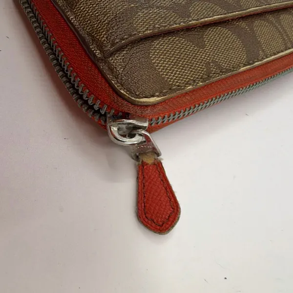 Coach Signature C Zip Around Brown Coated Canvas Wallet - Image 4