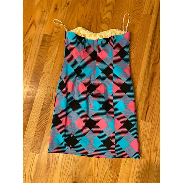 LOUDMOUTH GOLF Size 8 pink‎ blue black check strapless dress Bright - Image 2