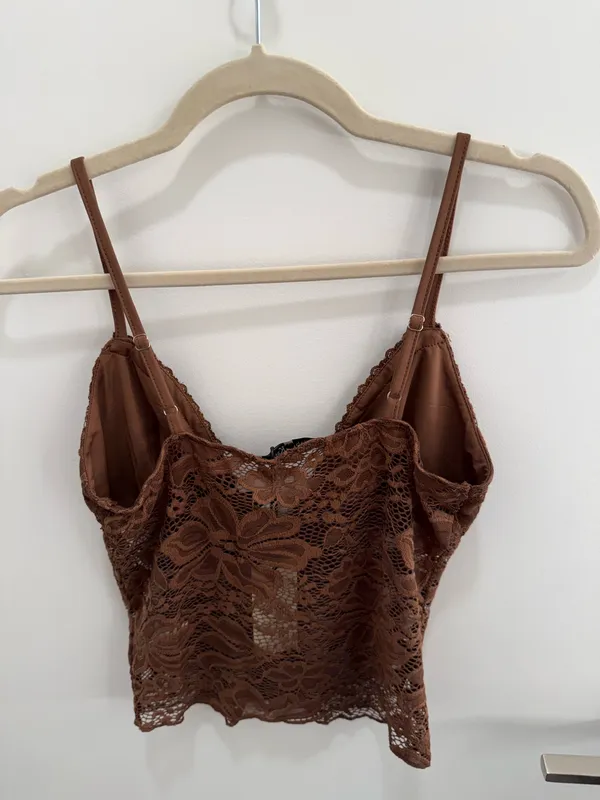 Mixology Brown Lace Crop Top Size Medium NWT - Image 2