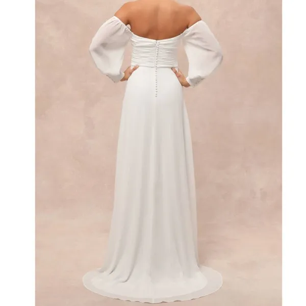 NEW Lulus Adorna White Off-the-Shoulder Semi-Sheer Button Chiffon Maxi Dress XL - Image 4