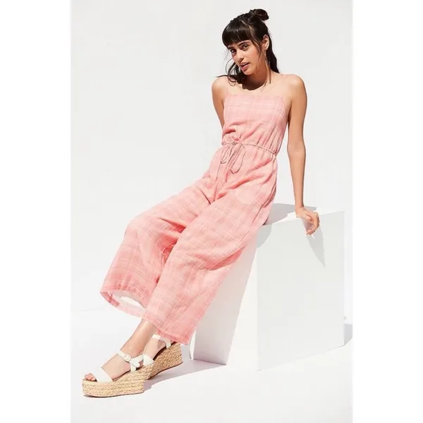 NWOT Urban Outfitters Audra Gingham Jumpsuit Cut Out Red Small - Image 2