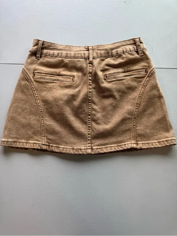 Y2K style High-Waist A-Line Tan Denim Mini Skirt - Image 2