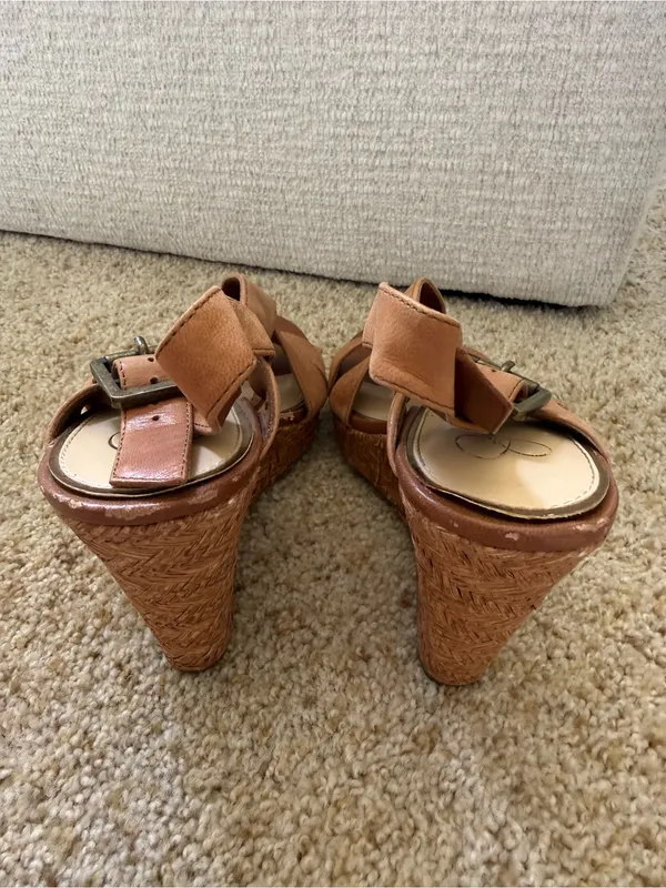 Jessica Simpson Women's Tan Wedge Sandals with Buckle Strap - Image 3