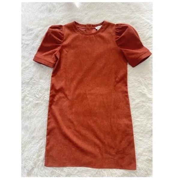 Molly Bracken XS Corduroy Shift Dress Brown Puff Sleeve Mini Retro Fall - Image 7