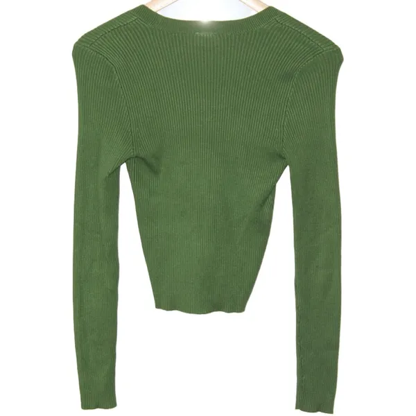 Womens Abercrombie & Fitch Green Ribbed Knit Long Sleeve Scoop Neck Sweater Sz S - Image 2