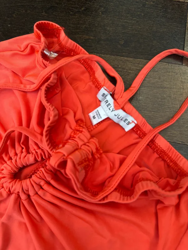 Sincerely Jules Bright Orange Halter Flowy Slinky midi dress - Image 6