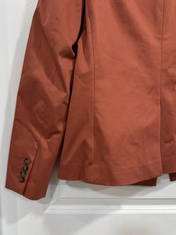 Ann Taylor Factory Terracotta Rust Orange One Button Collarless Blazer Size 6 - Image 6