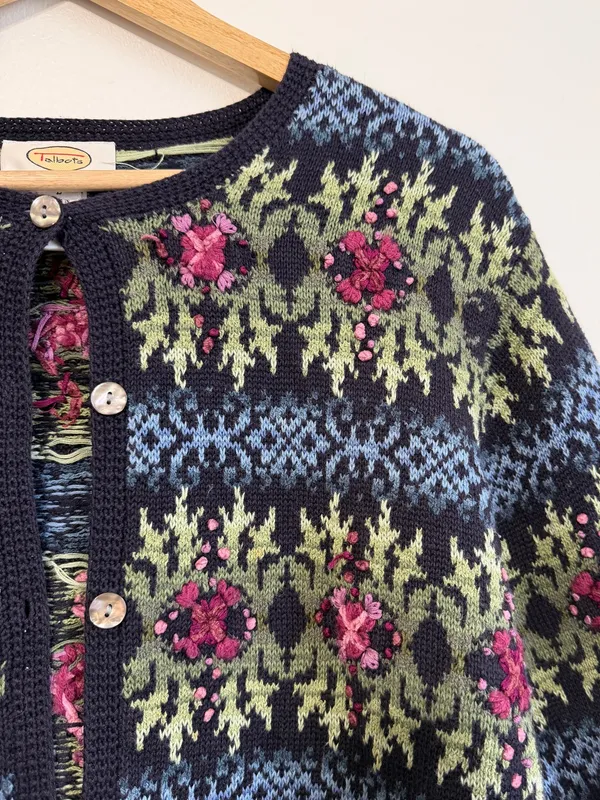 Talbots Vintage Floral Embroidered Cardigan Sweater Size Large Women’s - Image 8