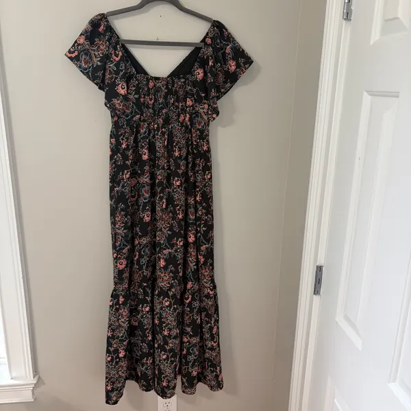 Universal Threads Floral Smocked Tiered Maxi Dress Black Pink Blue Cottagecore XS - Image 3