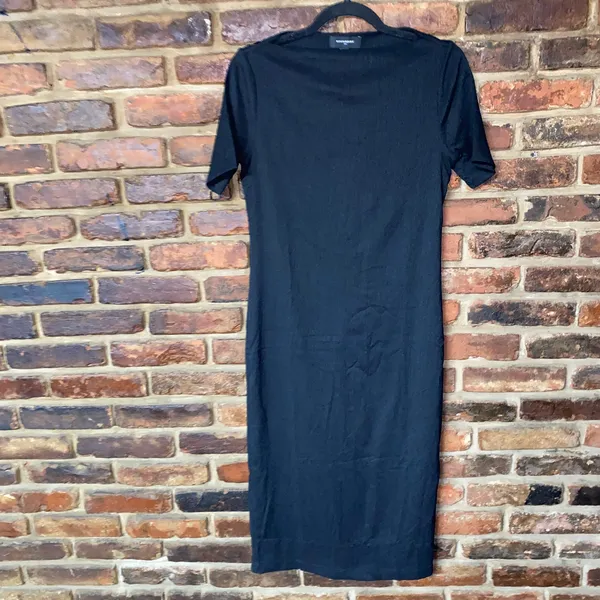NWT Banana Republic Black Crinkle Knit Boat Neck Midi Dress Women's Size Small - Image 2