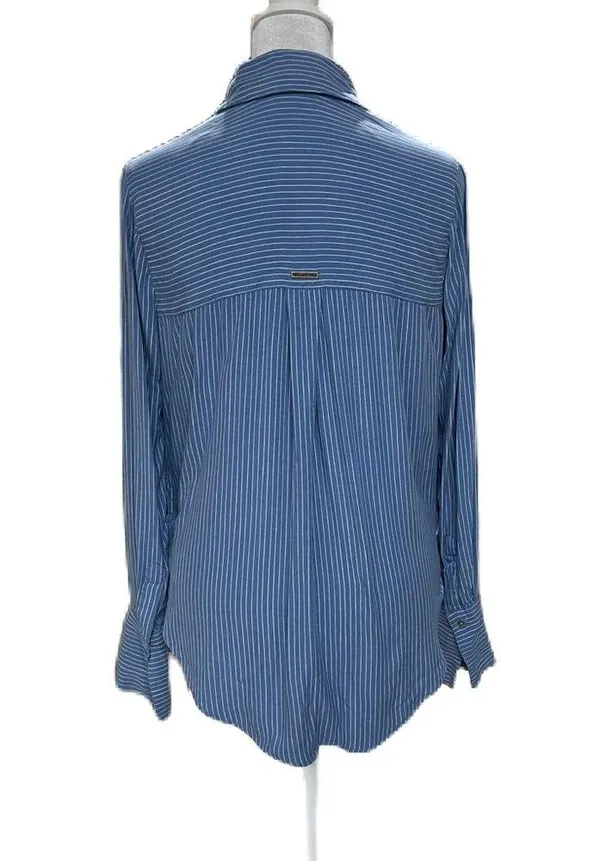 Billabong Blue & White Striped Long Sleeve Button Down Women's Shirt Size Small - Image 4